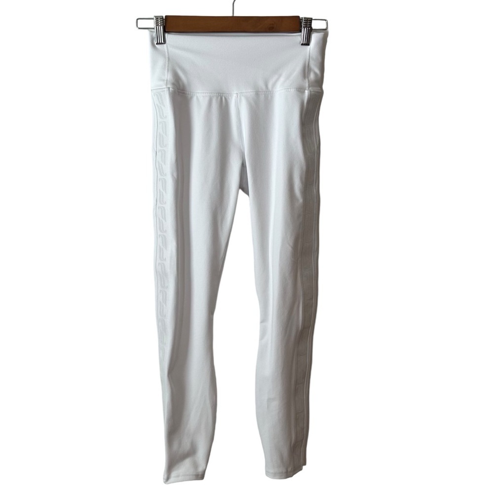 Fabletics Power Hold High Waisted Logo Stripe Legging SZ Small White Athletic